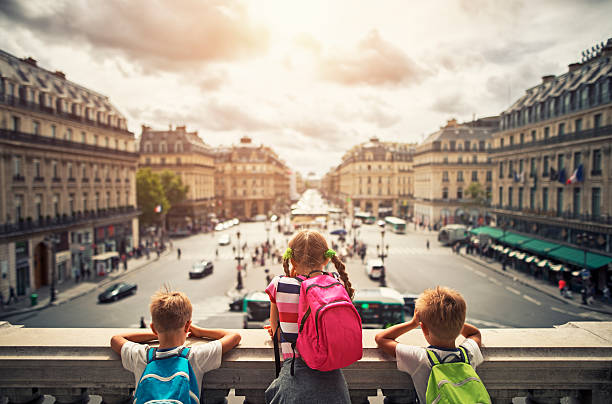 Three kids visiting Paris